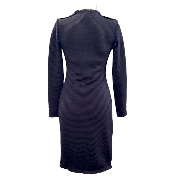 Joseph Ribkoff Black Textured Fringe Trimmed Long Sleeve Knit Sheath Dress - 6 - Picture 6 of 10